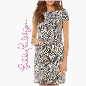 Lilly Pulitzer Layton Dress Brown & Cream Zebra Print Short Sleeve Dress Size M